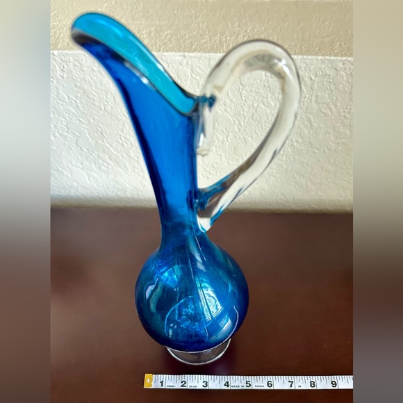 VINTAGE EMPOLI ITALIAN ART HAND BLOWN GLASS PITCHER DECANTER - 14" HEIGHT - Picture 6 of 6